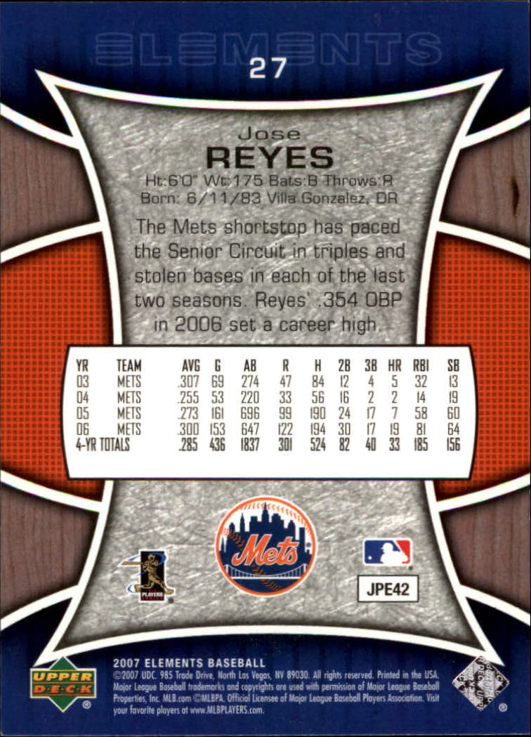 2007 Upper Deck Elements #27 Jose Reyes back image