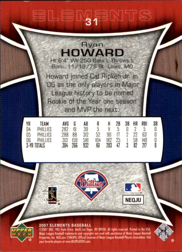 2007 Upper Deck Elements #31 Ryan Howard back image