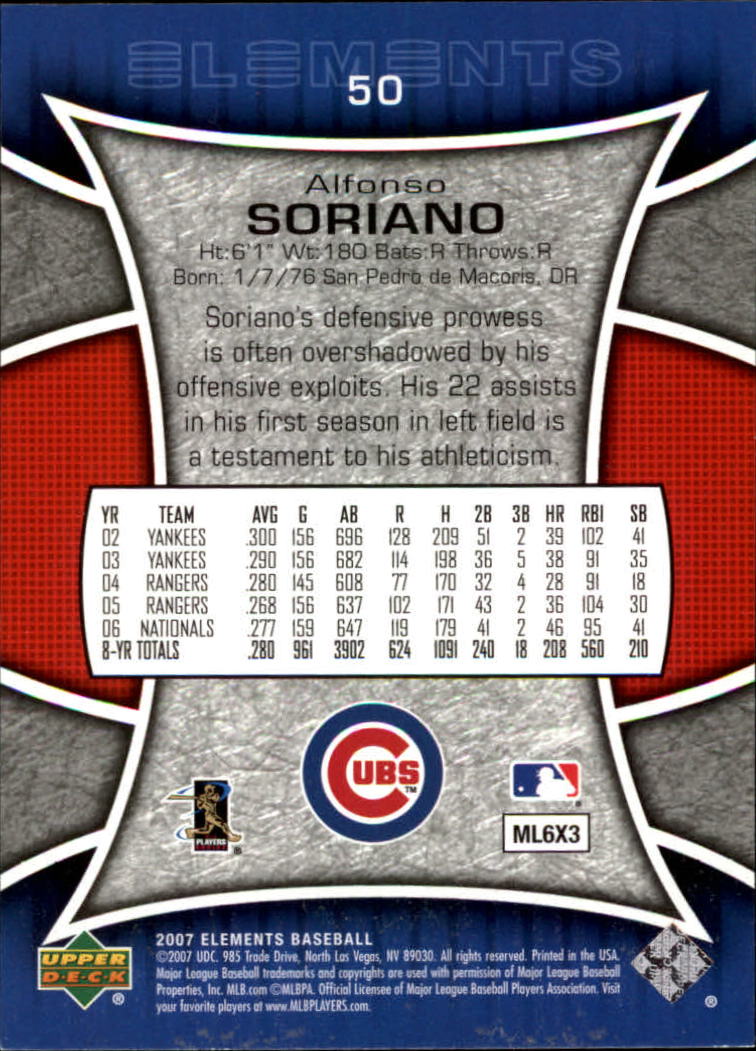 2007 Upper Deck Elements #50 Alfonso Soriano back image