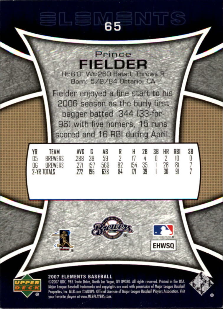 2007 Upper Deck Elements #65 Prince Fielder back image