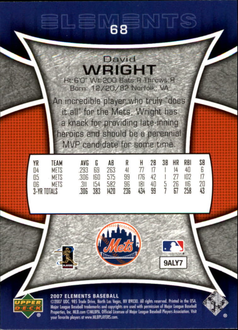 2007 Upper Deck Elements #68 David Wright back image