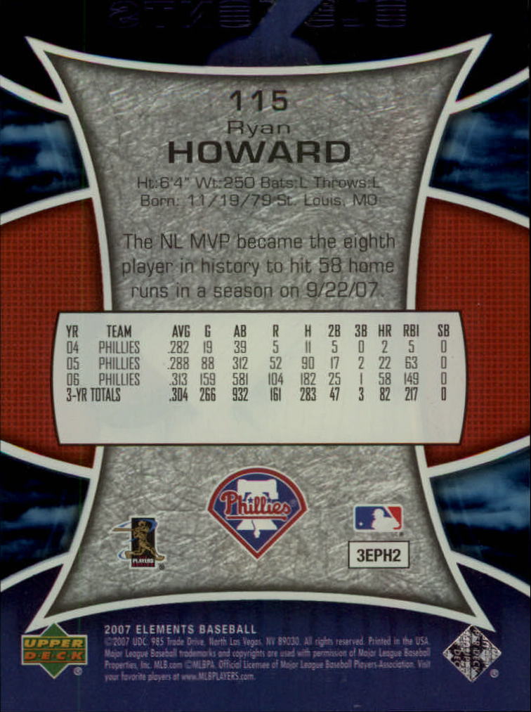 2007 Upper Deck Elements #115 Ryan Howard back image