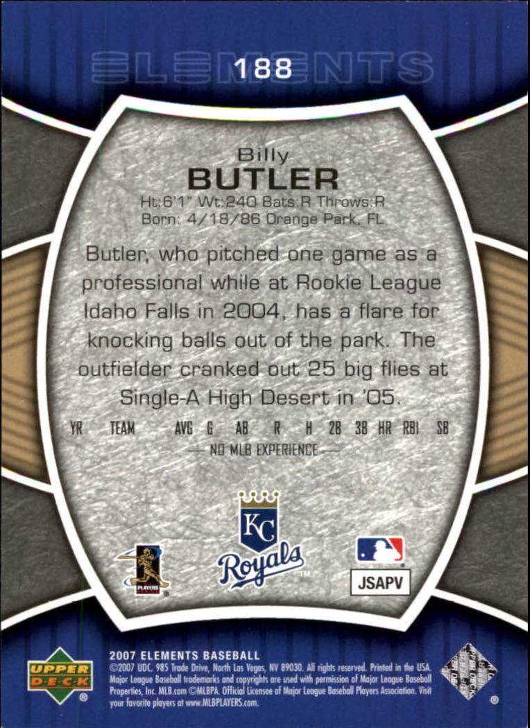 2007 Upper Deck Elements #188 Billy Butler (RC) back image