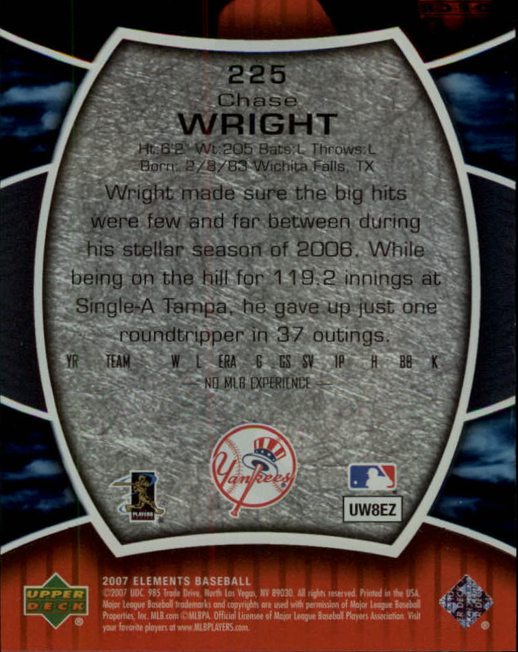 2007 Upper Deck Elements #225 Chase Wright RC back image