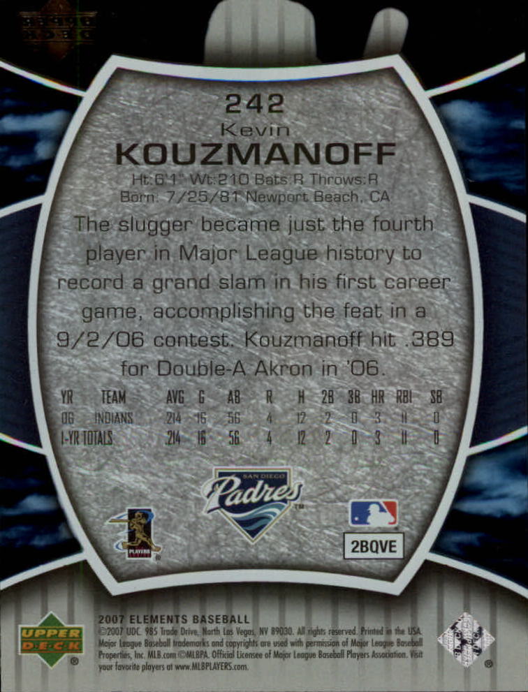 2007 Upper Deck Elements #242 Kevin Kouzmanoff (RC) back image