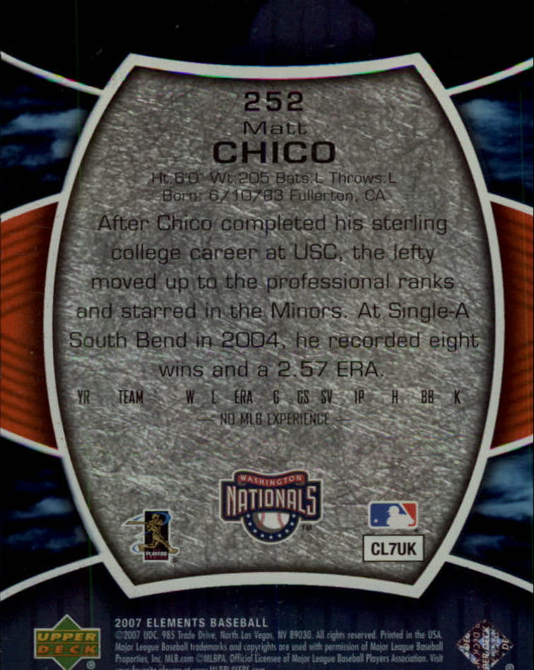 2007 Upper Deck Elements #252 Matt Chico (RC) back image