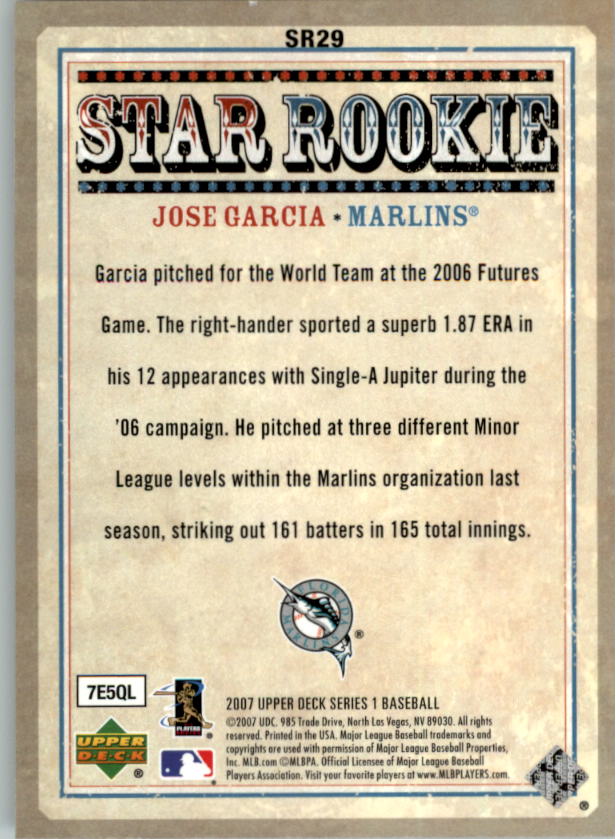 2007 Upper Deck Star Rookies #SR29 Jose Garcia back image