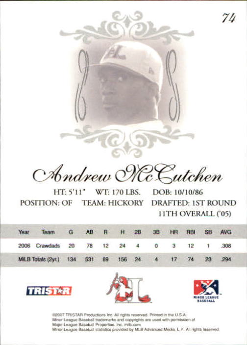 2007 TRISTAR Elegance #74 Andrew McCutchen back image