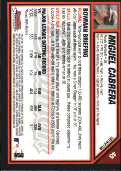 2007 Bowman Chrome Refractors #45 Miguel Cabrera back image