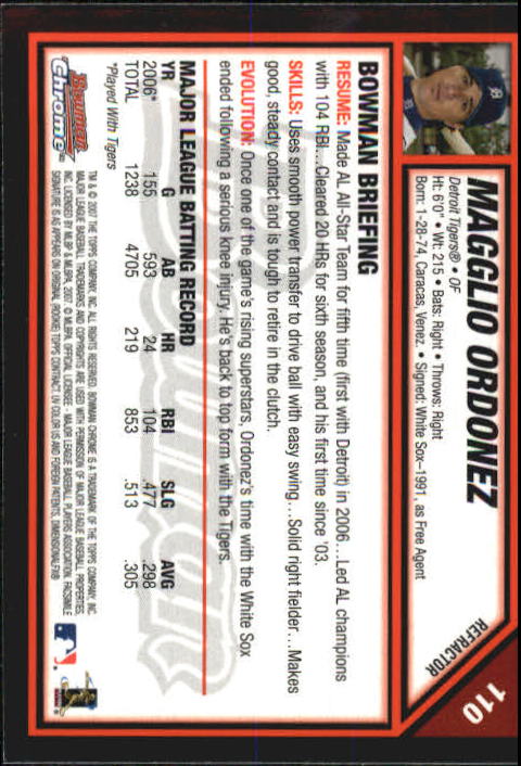 2007 Bowman Chrome Refractors #110 Magglio Ordonez back image