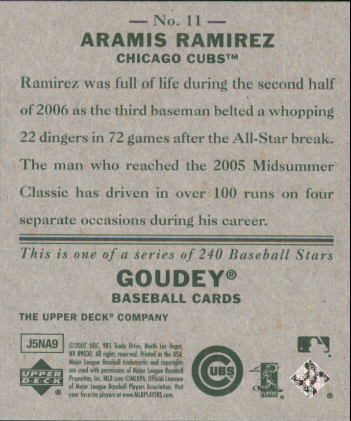2007 Upper Deck Goudey #11 Aramis Ramirez back image