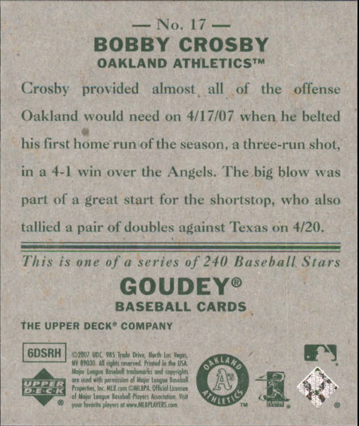 2007 Upper Deck Goudey #17 Bobby Crosby back image