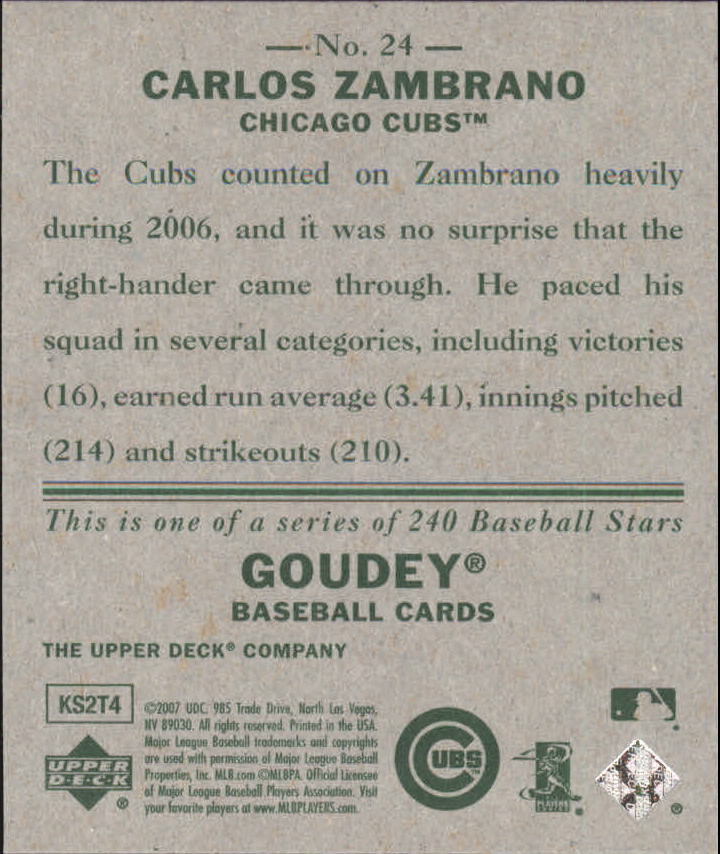 2007 Upper Deck Goudey #24 Carlos Zambrano back image