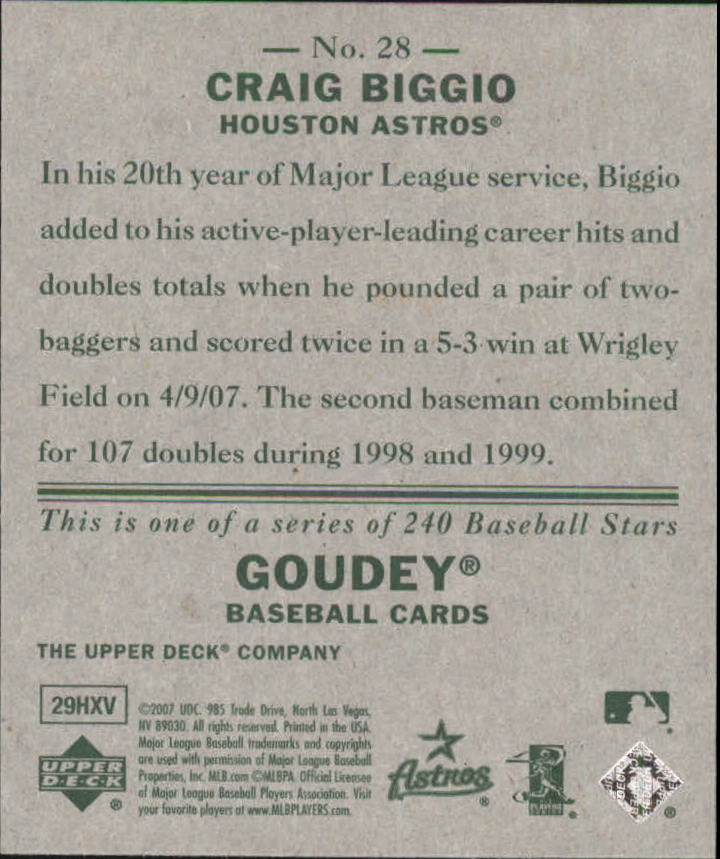 2007 Upper Deck Goudey #28 Craig Biggio back image