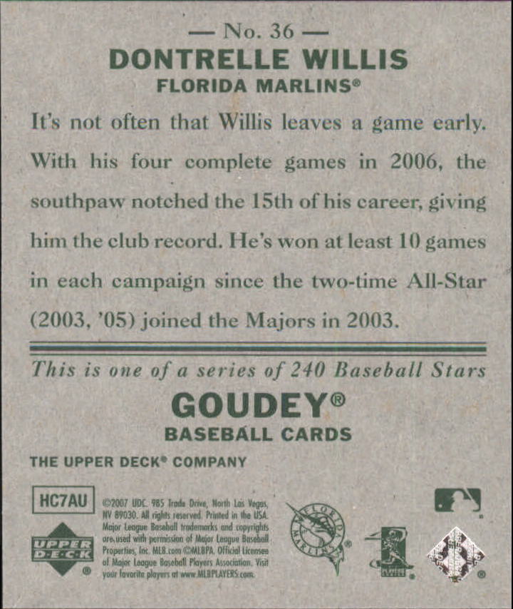 2007 Upper Deck Goudey #36 Dontrelle Willis back image