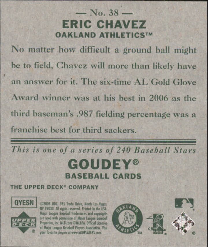 2007 Upper Deck Goudey #38 Eric Chavez back image