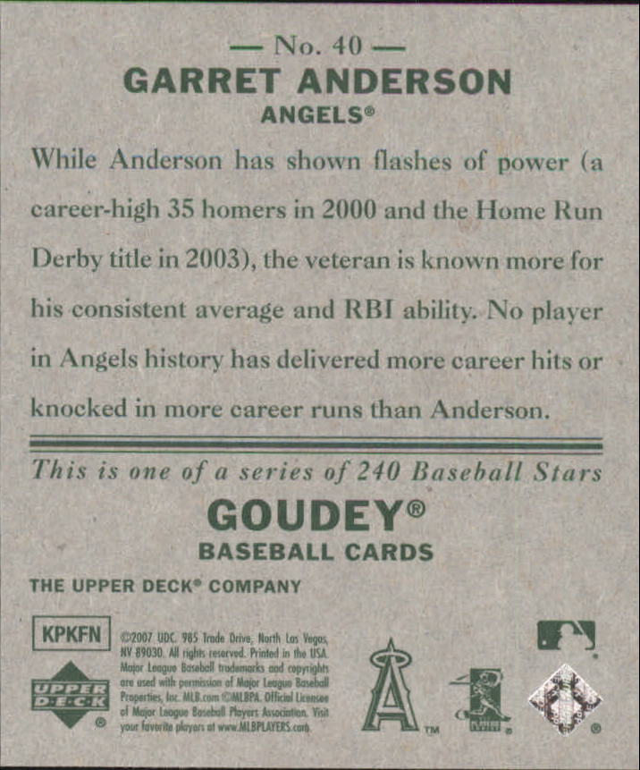 2007 Upper Deck Goudey #40 Garret Anderson back image