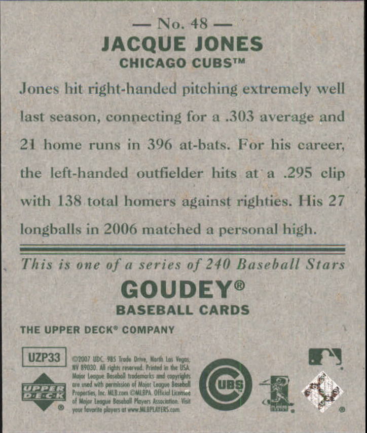 2007 Upper Deck Goudey #48 Jacque Jones back image