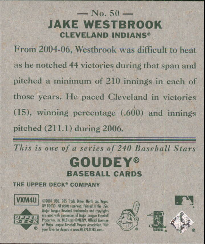 2007 Upper Deck Goudey #50 Jake Westbrook back image