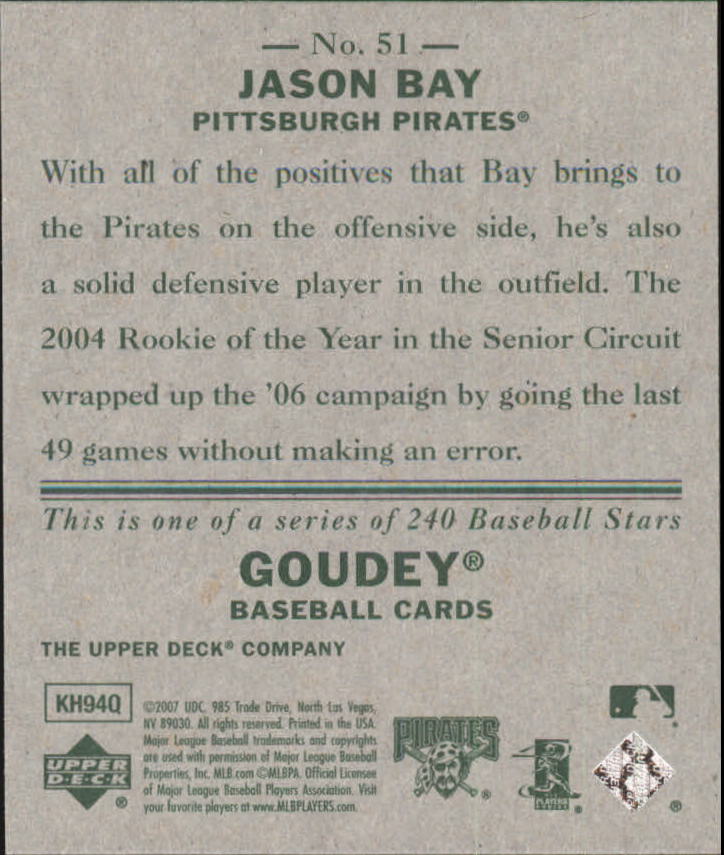 2007 Upper Deck Goudey #51 Jason Bay back image