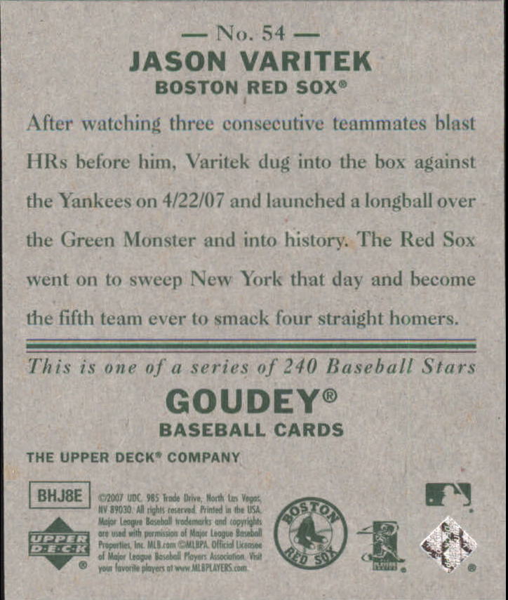 2007 Upper Deck Goudey #54 Jason Varitek back image