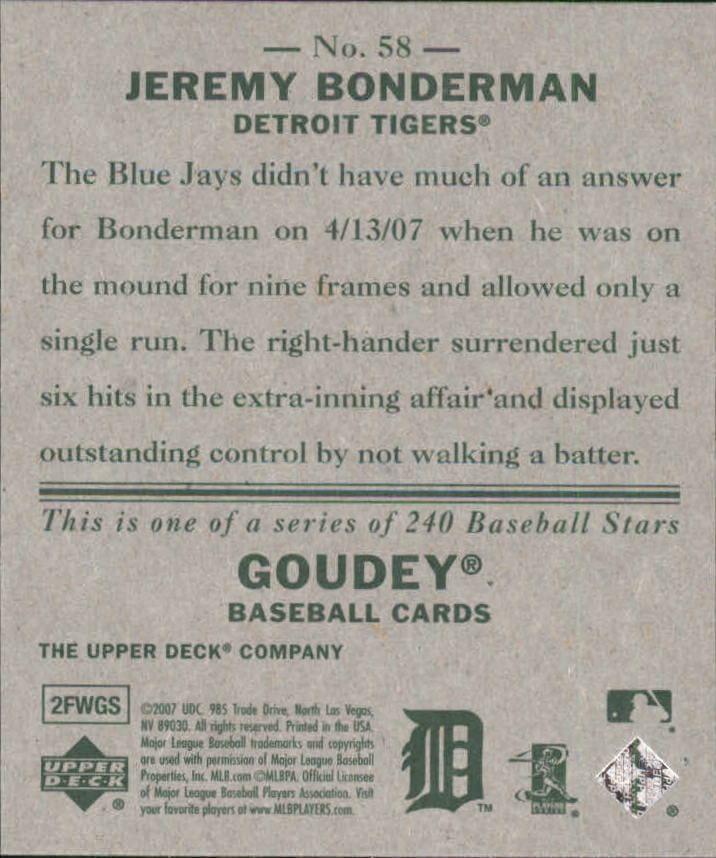 2007 Upper Deck Goudey #58 Jeremy Bonderman back image