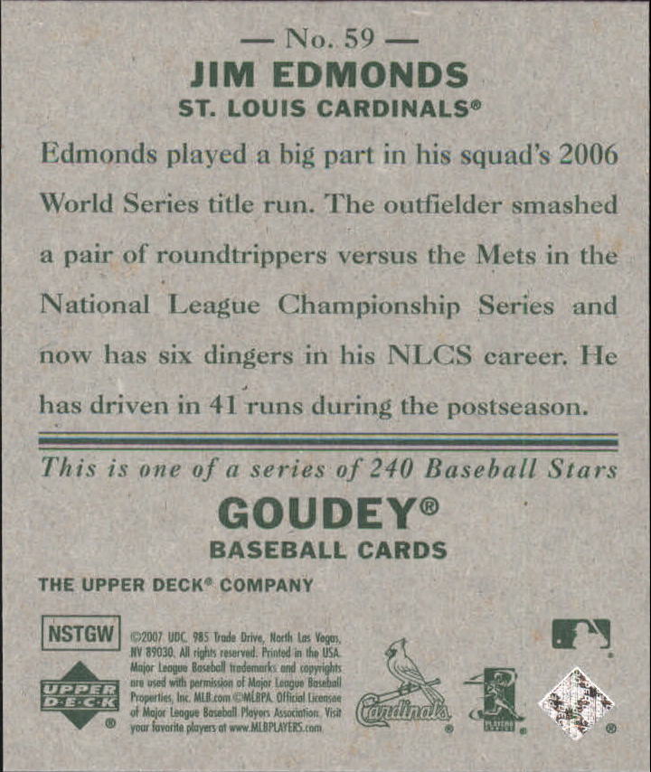 2007 Upper Deck Goudey #59 Jim Edmonds back image
