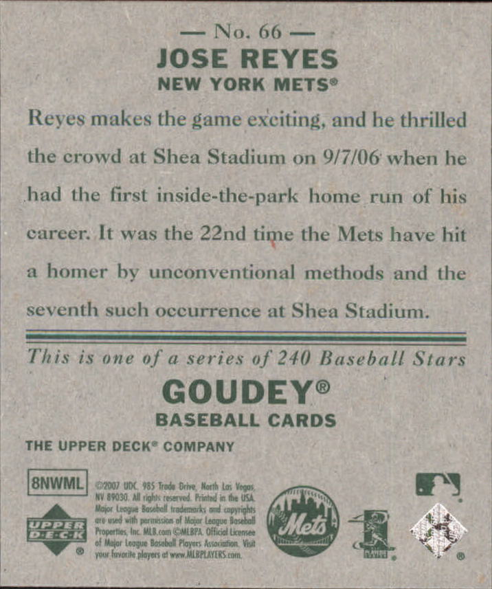 2007 Upper Deck Goudey #66 Jose Reyes back image