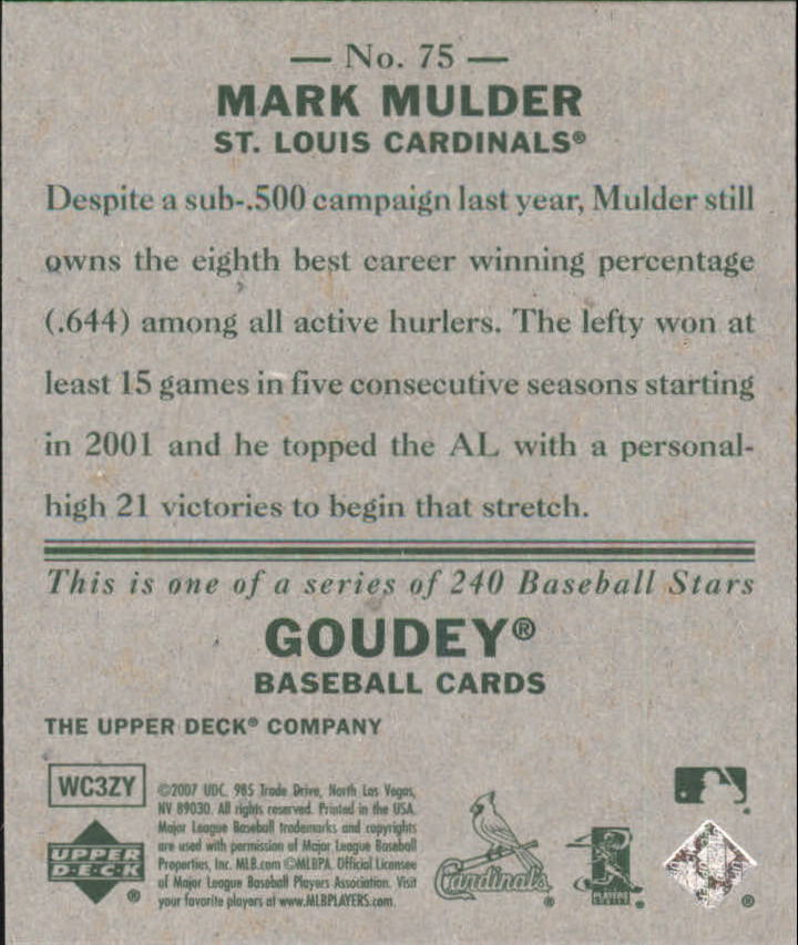 2007 Upper Deck Goudey #75 Mark Mulder back image