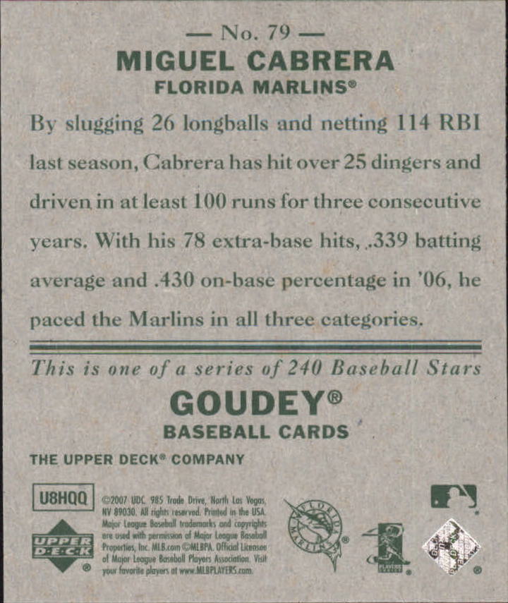 2007 Upper Deck Goudey #79 Miguel Cabrera back image