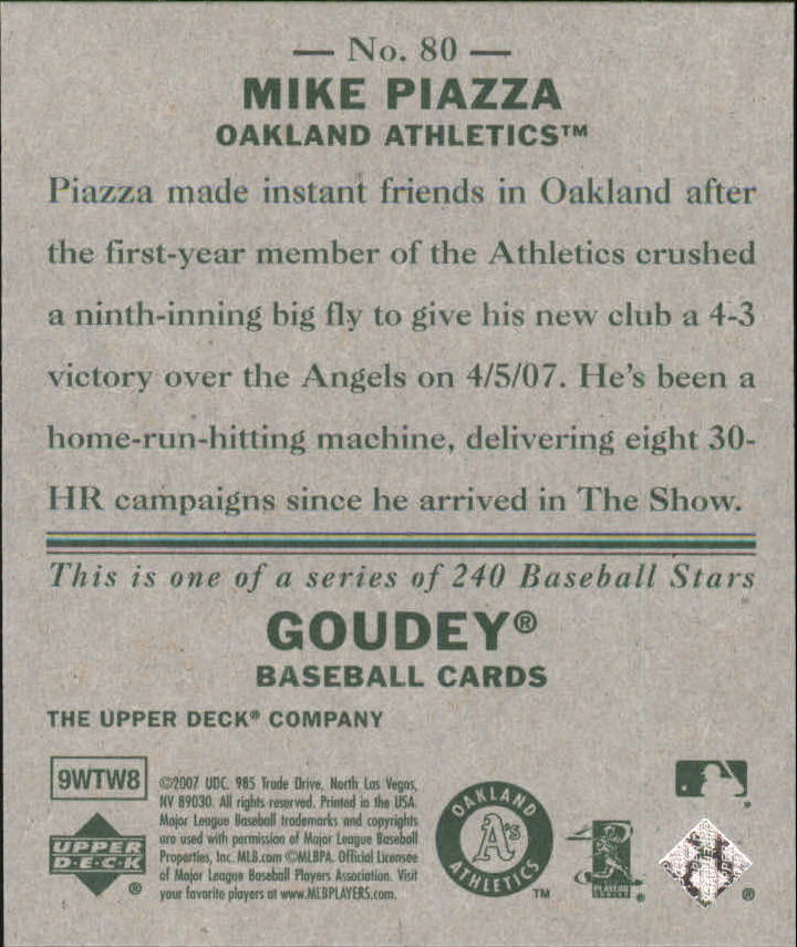 2007 Upper Deck Goudey #80 Mike Piazza back image
