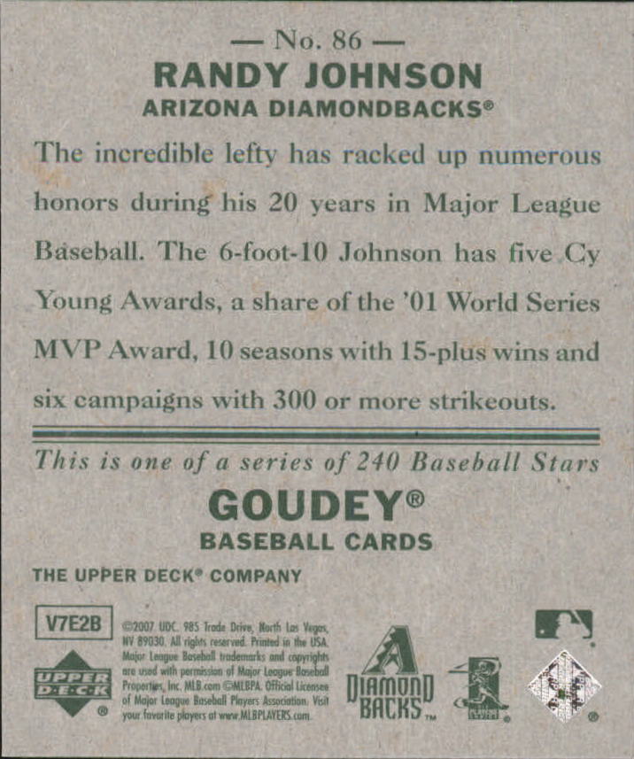 2007 Upper Deck Goudey #86 Randy Johnson back image