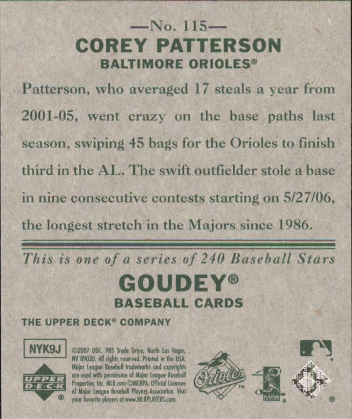 2007 Upper Deck Goudey #115 Corey Patterson back image