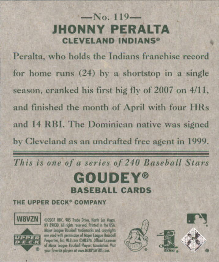 2007 Upper Deck Goudey #119 Jhonny Peralta back image