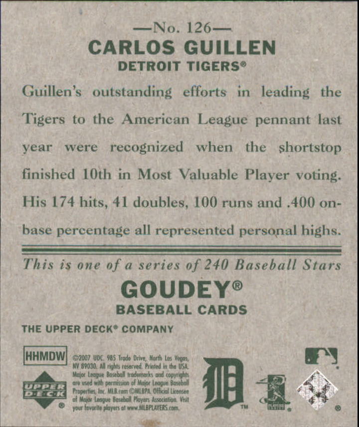 2007 Upper Deck Goudey #126 Carlos Guillen back image