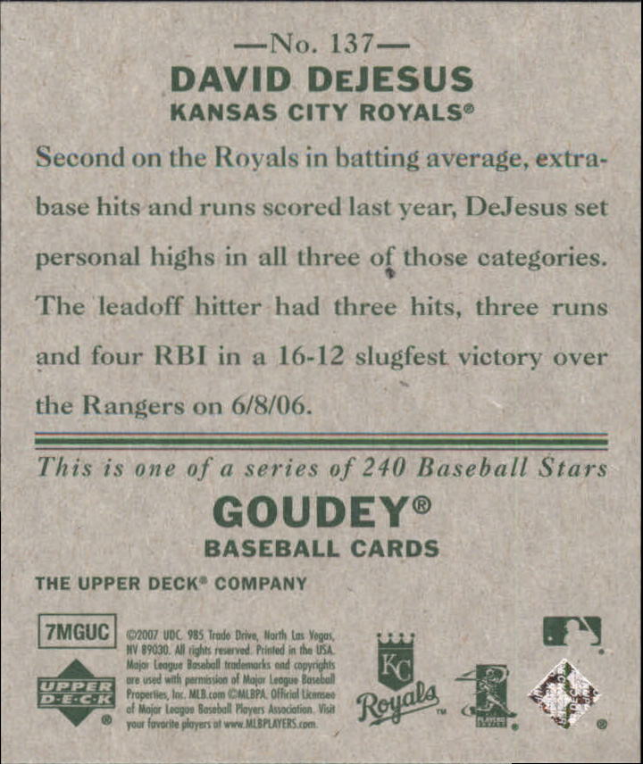 2007 Upper Deck Goudey #137 David DeJesus back image