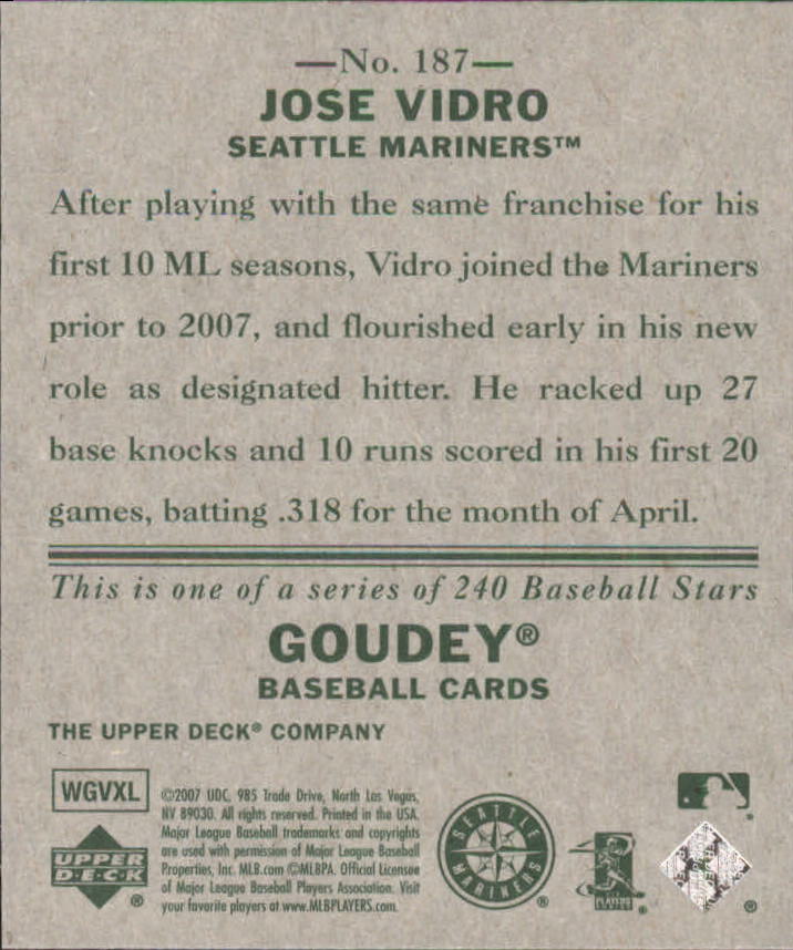 2007 Upper Deck Goudey #187 Jose Vidro back image
