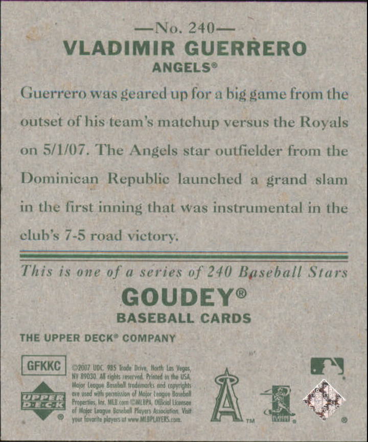 2007 Upper Deck Goudey #240 Vladimir Guerrero SP