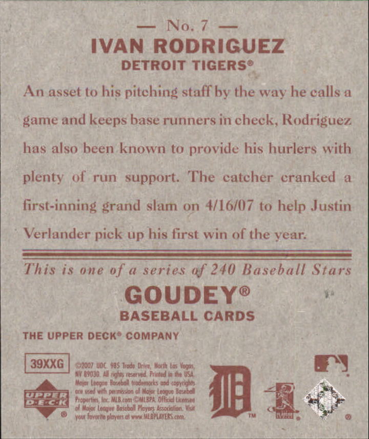 2007 Upper Deck Goudey Red Backs #7 Ivan Rodriguez back image