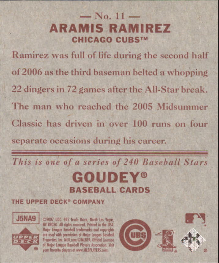 2007 Upper Deck Goudey Red Backs #11 Aramis Ramirez back image