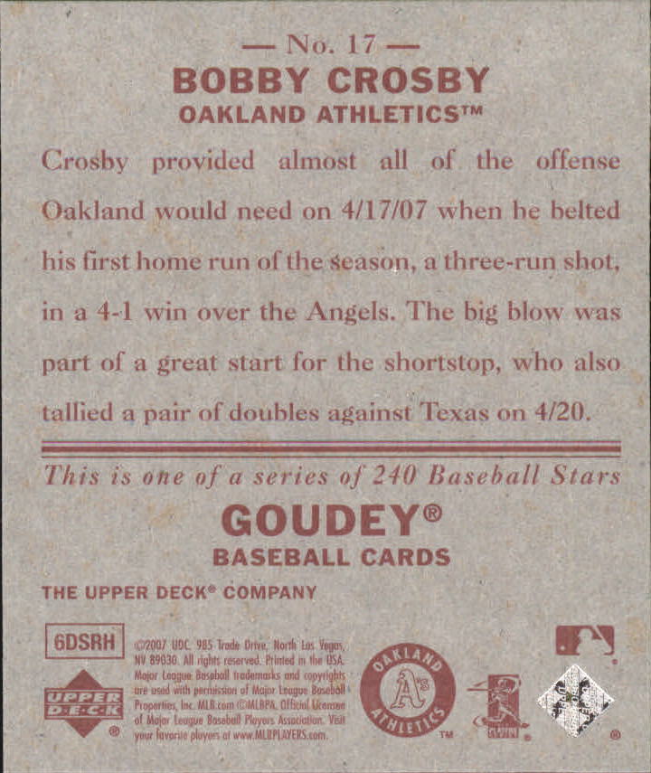 2007 Upper Deck Goudey Red Backs #17 Bobby Crosby back image
