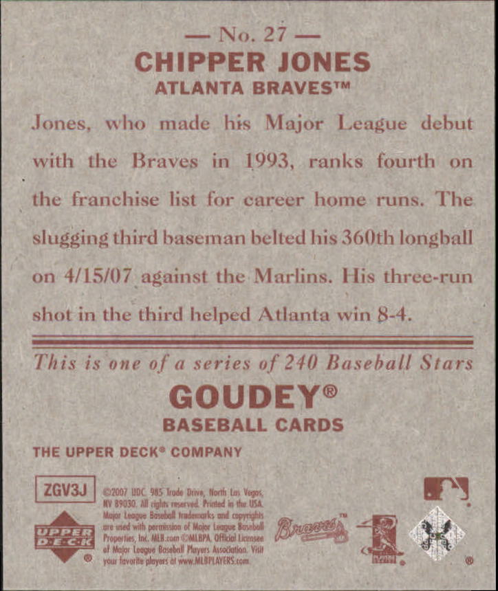 2007 Upper Deck Goudey Red Backs #27 Chipper Jones back image