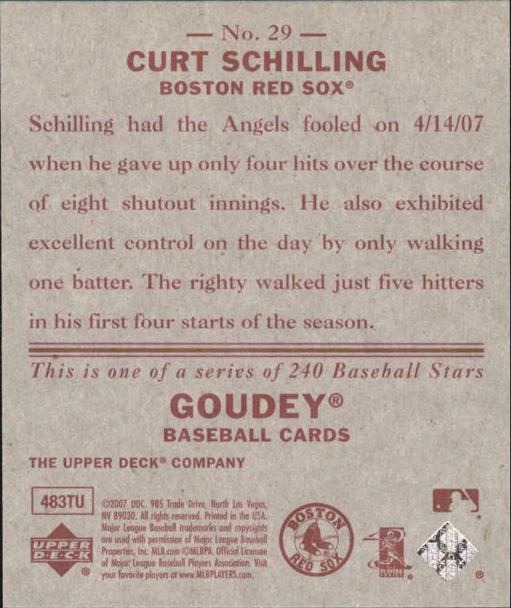 2007 Upper Deck Goudey Red Backs #29 Curt Schilling back image