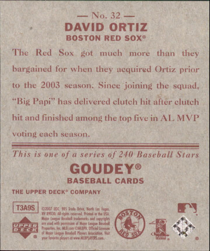2007 Upper Deck Goudey Red Backs #32 David Ortiz back image