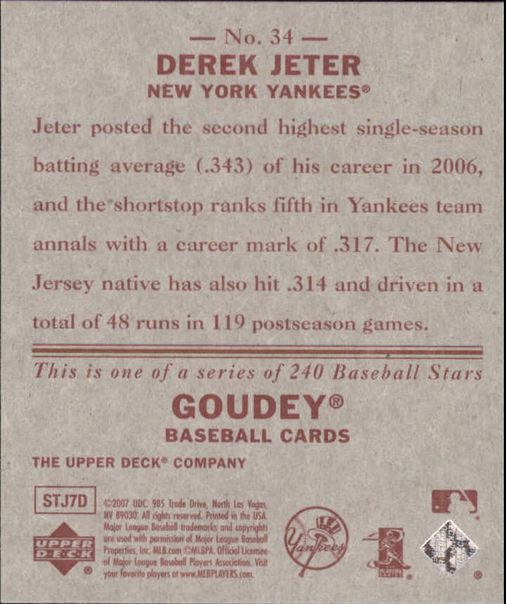 2007 Upper Deck Goudey Red Backs #34 Derek Jeter back image