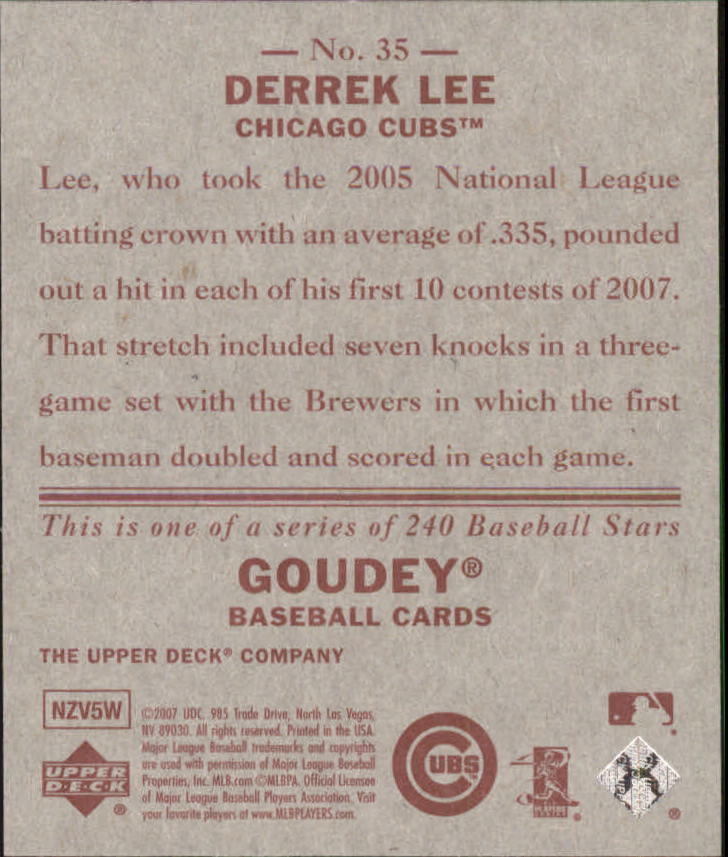 2007 Upper Deck Goudey Red Backs #35 Derek Lee back image