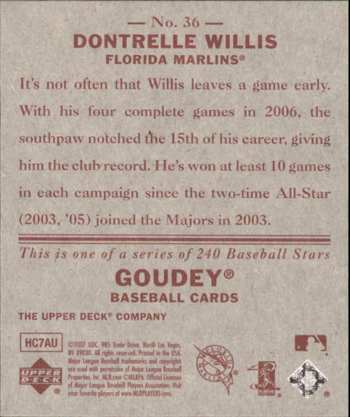 2007 Upper Deck Goudey Red Backs #36 Dontrelle Willis back image