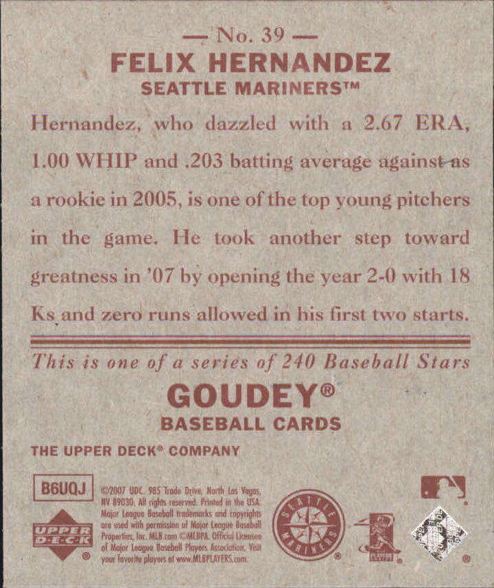 2007 Upper Deck Goudey Red Backs #39 Felix Hernandez back image