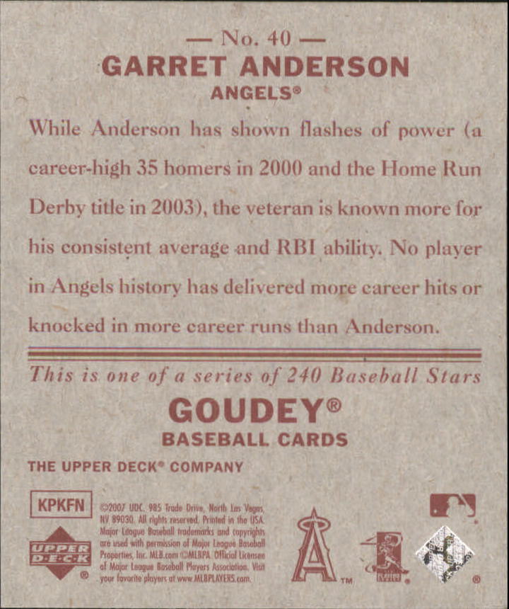 2007 Upper Deck Goudey Red Backs #40 Garret Anderson back image