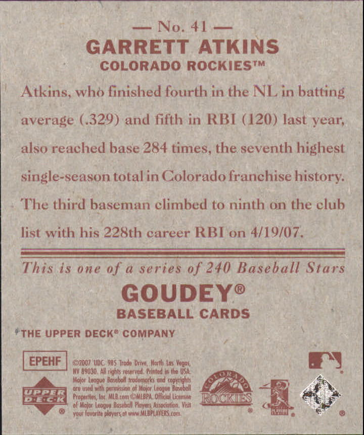 2007 Upper Deck Goudey Red Backs #41 Garrett Atkins back image